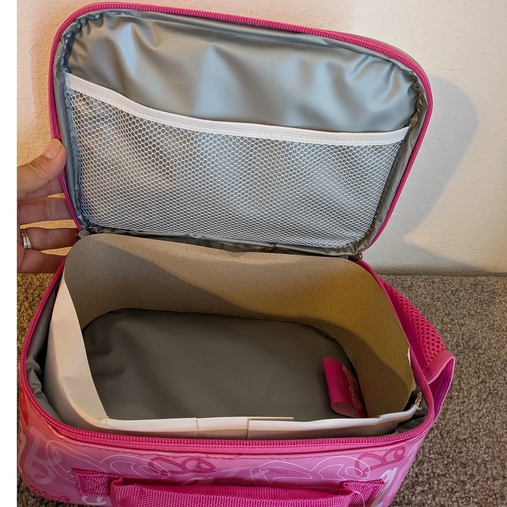 Barbie Insulated Lunch‎ Bag School Pink Metallic Holographic Logo Quilted NWT